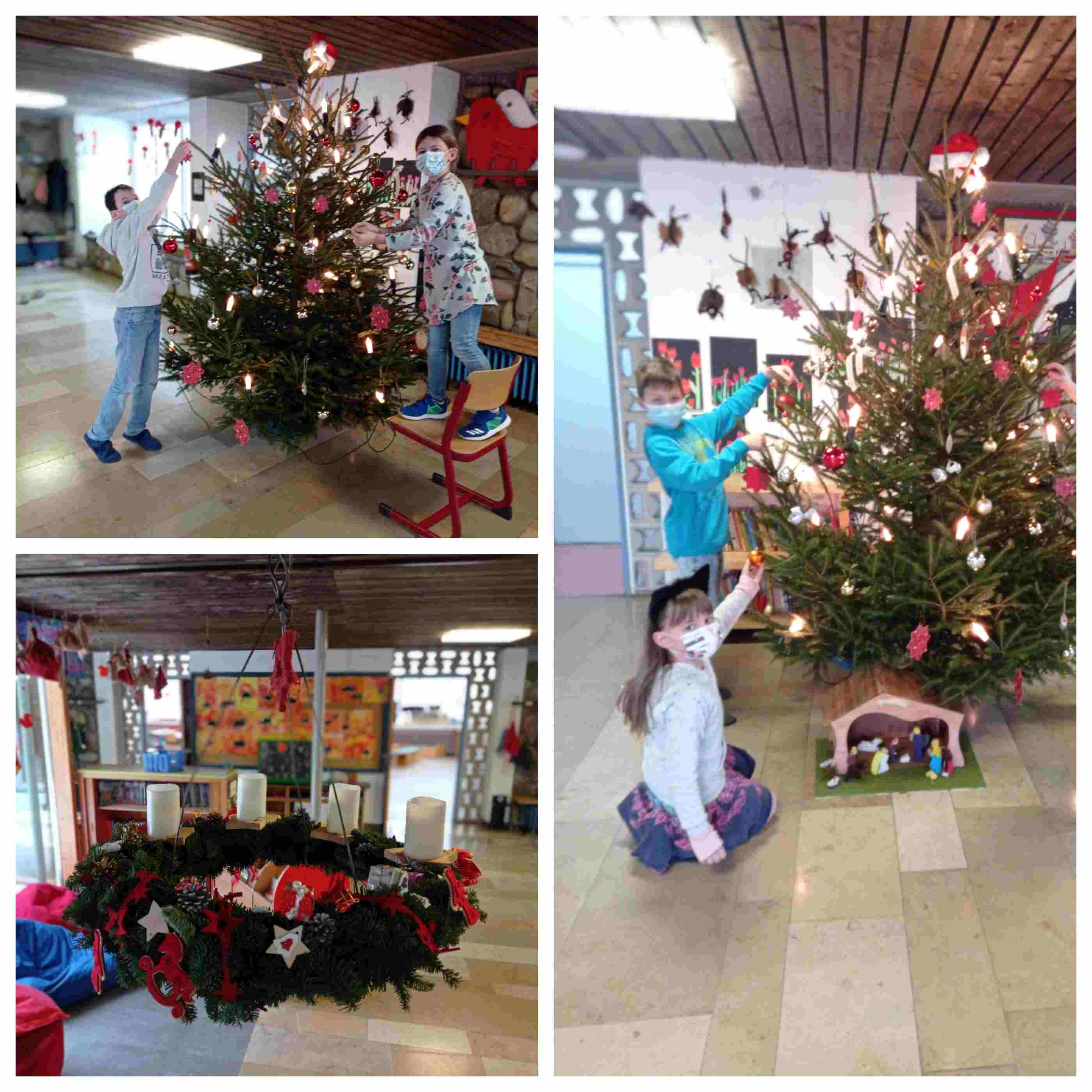 02.12.2021: Adventskranz und Weihnachtsbaum mit tatkräftiger Unterstützung der Eltern aufgebaut und geschmückt